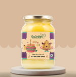 Jar of Gauneeti ghee on a beige background.