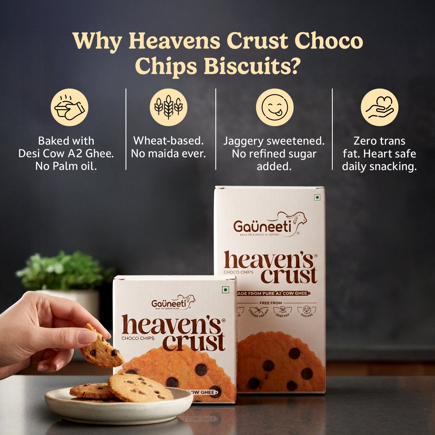 HEAVENS CRUST A2 GHEE CHOCO CHIPS BISCUITS