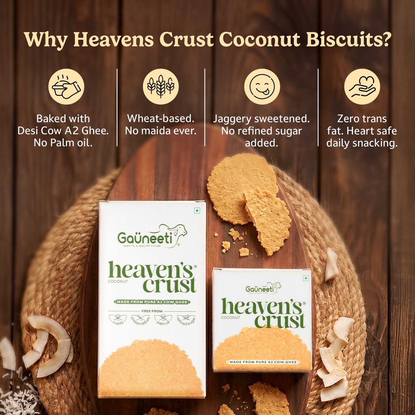 HEAVENS CRUST A2 GHEE COCONUT BISCUITS